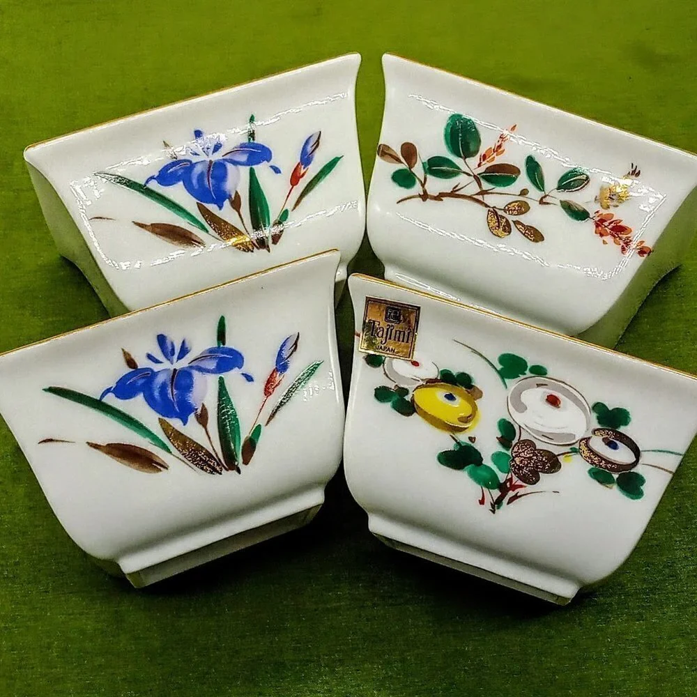 Tajimi Japan Gold Rim Square Porcelain Bowls NWT